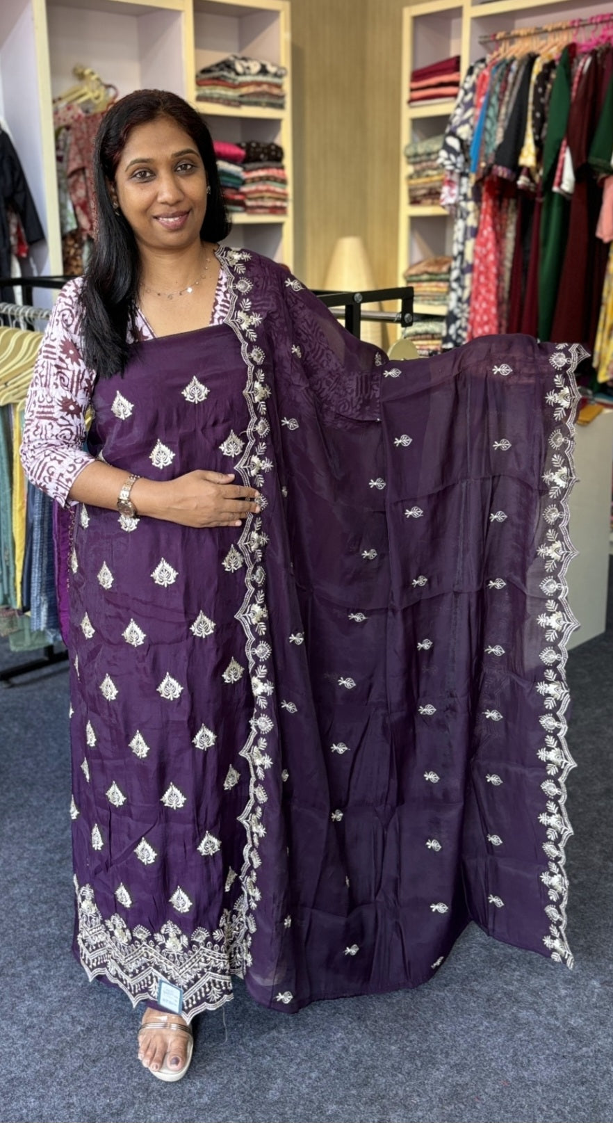 Premium Chanderi Unstitched Salwar Set with Full Thread Work & Scallop Dupatta | Party Wear Ethnic Suit for Women