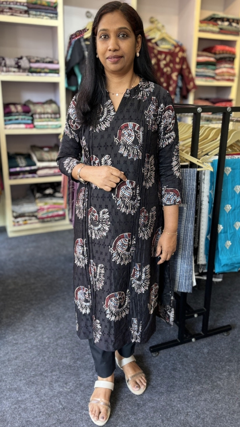 Maanvi Modal Silk Hakoba Co-ord Set with Pintux Detailing | Slitted Kurti & Bottom | V-Neck Collar Ethnic Set for Women